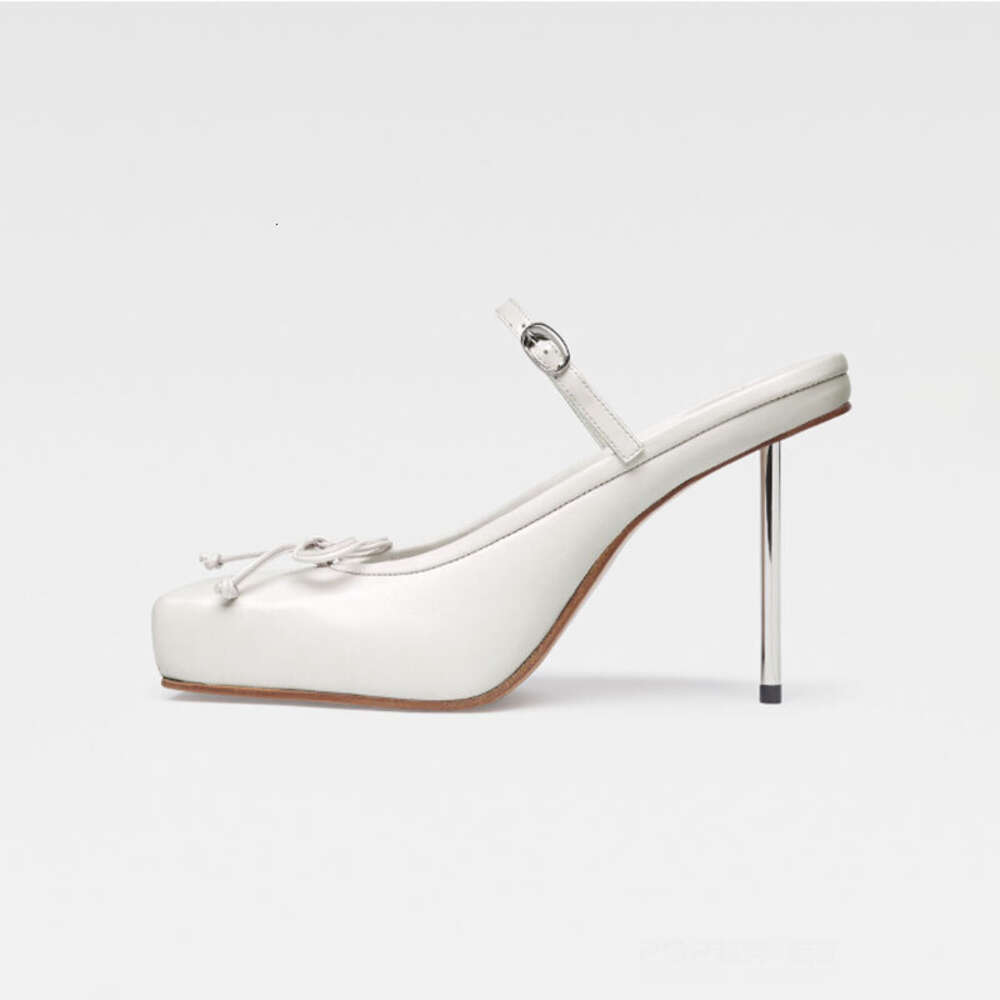 Summer Women's New Bow Tie Slim High Heel Sandals Fashionable Square Head Strap Show Ballet Dance Muller Shoes