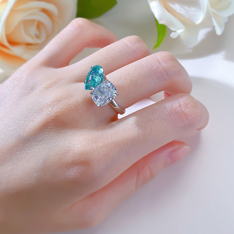 Choucong Brand Wedding Rings Luxury Jewelry Real 100% 925 Sterling Silver Water Drop Paraiba Moissanite Diamond Party Women Engagement Band Ring Gift 
