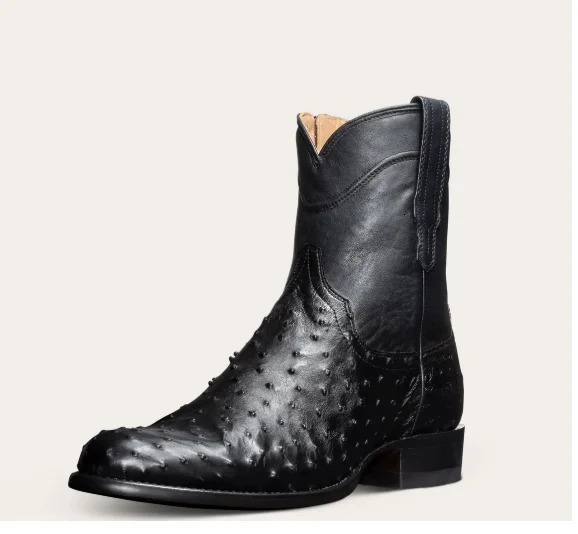 Mens Boots Fashion Outdoor Winter Platform Pointed Toe Mid Heel Motorcycle Boots Zipper Solid Color Pu Leather Roman Mens Boots 250207