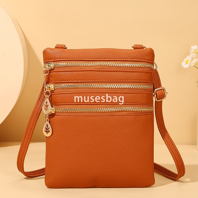 European and American women high-quality mobile phone bag soft leather single shoulder diagonal cross bag Korean version fashionable and trendy zipper