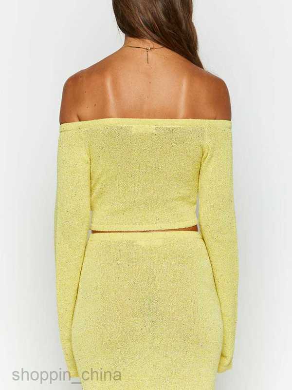 Two Piece Dress Sets Summer new beach swimsuit cover up set a straight neckline long sleeved top and half skirt two-piece set