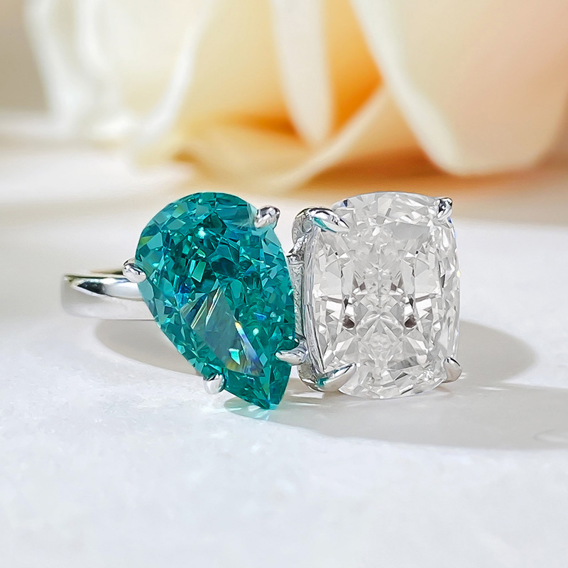 Choucong Brand Wedding Rings Luxury Jewelry Real 100% 925 Sterling Silver Water Drop Paraiba Moissanite Diamond Party Women Engagement Band Ring Gift 