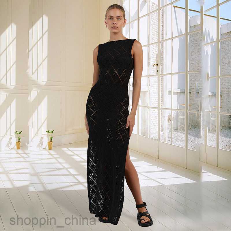 Basic Casual Women Dresses New Women's Summer Sexy Perspective Hook Flower Hollow Knitted Dress Beach Long Dress