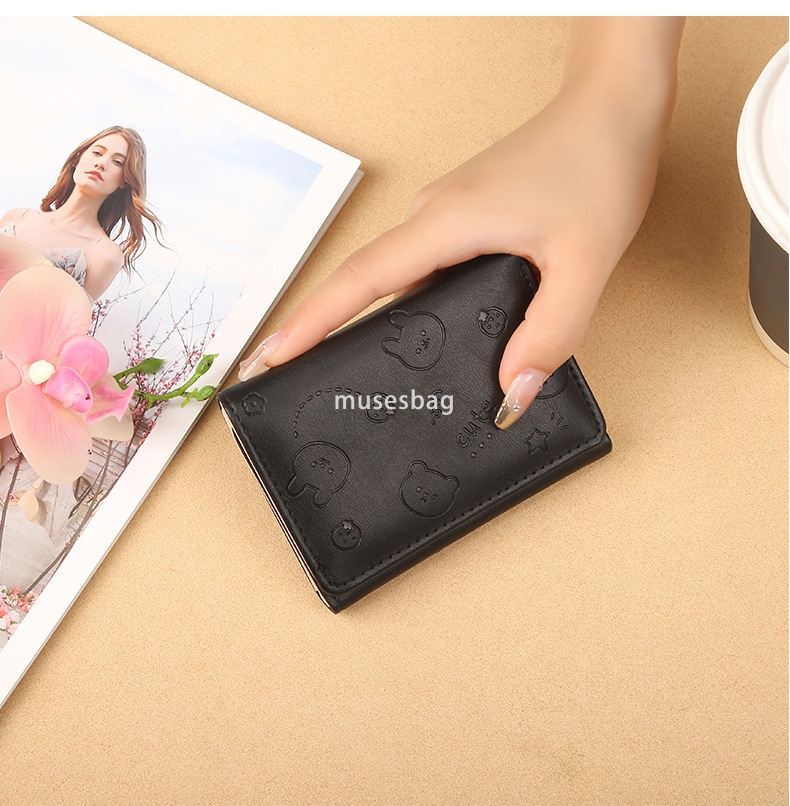 Fashionable Women's Designer Large Capacity Cute PU Wallet Instagram Short Cartoon Print Solid Color Small Fresh Card Bag Multi functional Three 