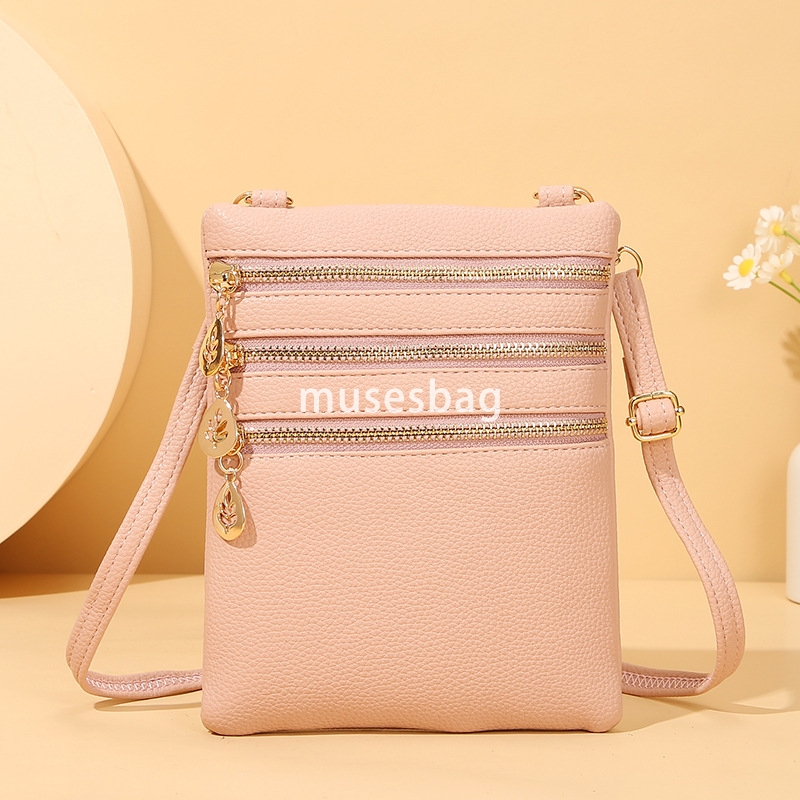 European and American women high-quality mobile phone bag soft leather single shoulder diagonal cross bag Korean version fashionable and trendy zipper