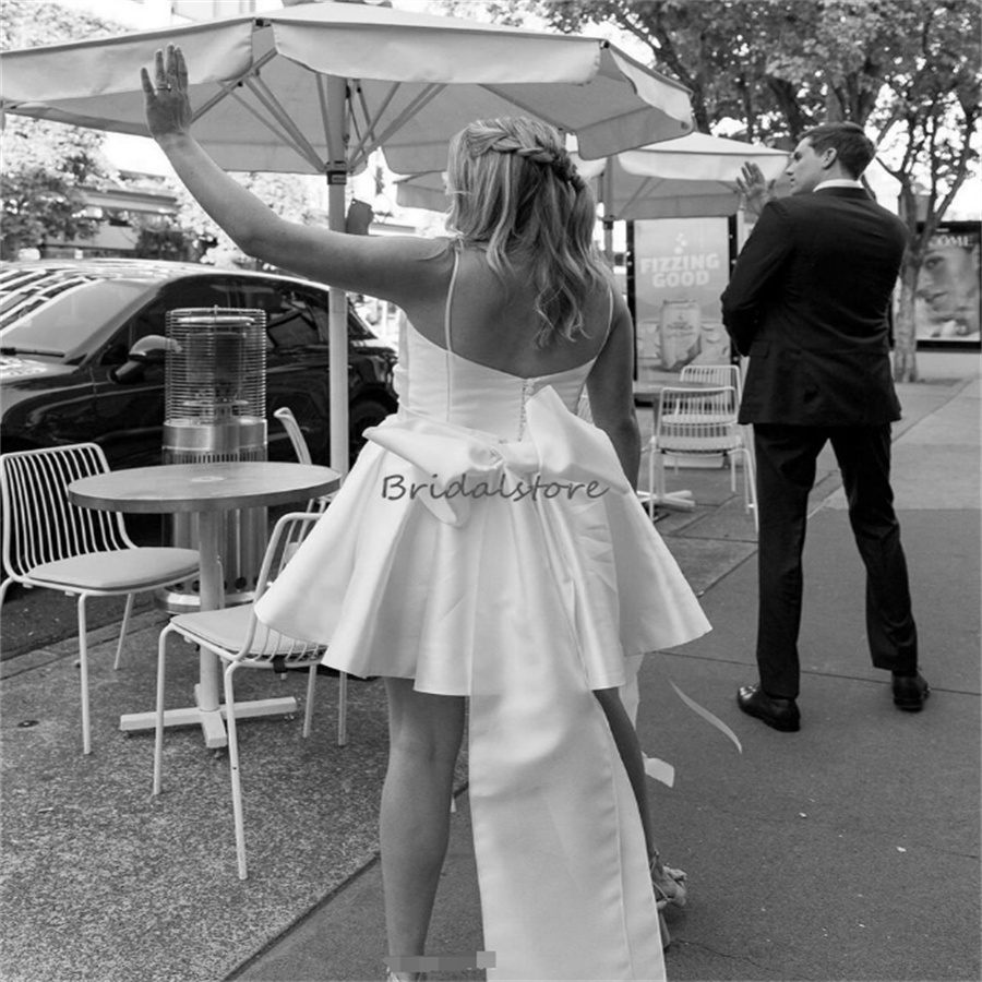 Plus Size Short Wedding Dresses 2024 Sexy Strapless Satin Mini Beach Destination Bridal Dress With Big Bow Elegant Boho Bride Dress Vestio De Novia Ci