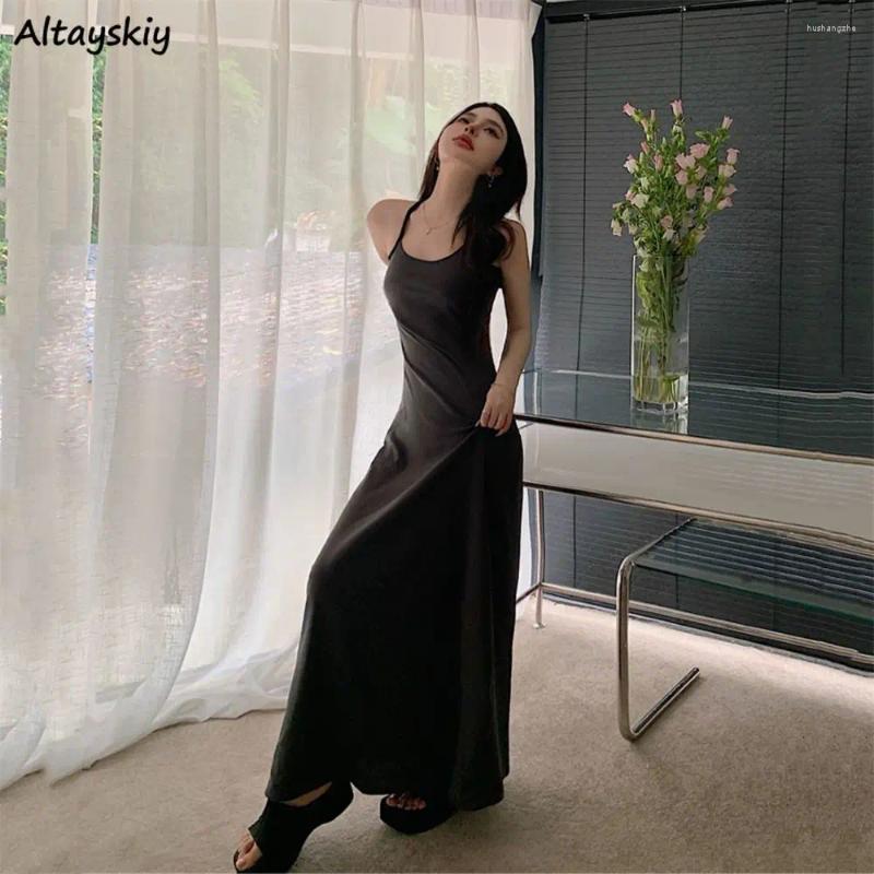 Casual Dresses Halter Long Women Slim Simple Bodycon Summer Hip Wrapped Korean Style Chic Temperament Elegant Vintage Stylish Ins BF