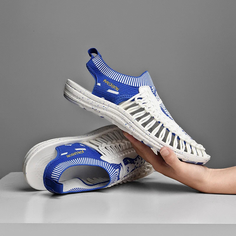 Mens summer handmade woven sandals Size 39- Outdoor closed toe breathable casual sandals slide on hiking sandals 240615