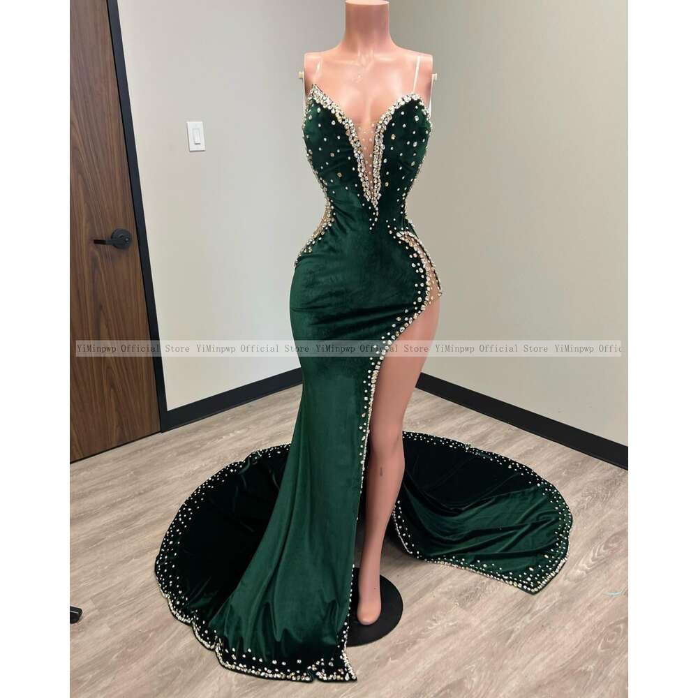 Diamond Veet Mermaid Prom Dresses for Black Girls Sweet Heart Side Split Illusion Formal Ocn Dress Evening Party Gowns