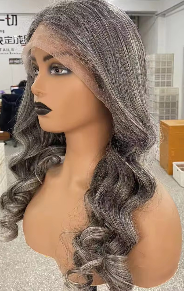 Raw virgin gray human hair wigs short ombre lace closure wigs swiss hd lace salt and pepper silver grey real brazilian hair lace front wig bob 5x5&quo