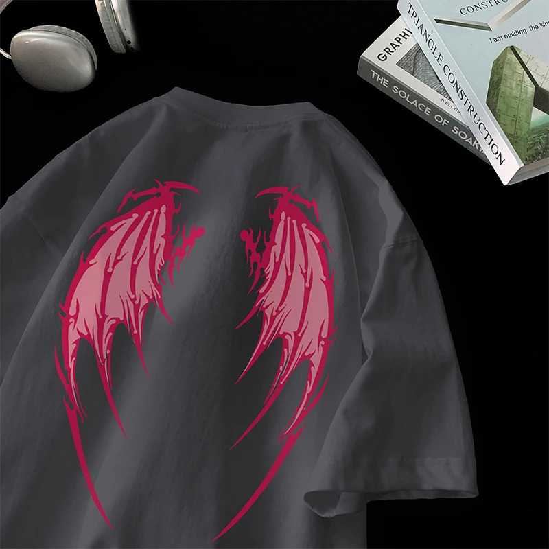 Angel Wings Printed T-shirt y2k Short Sleeve Letter Printing Tee 2024 Summer Street Style T Shirts Large Size Unisex Tshirt 240617