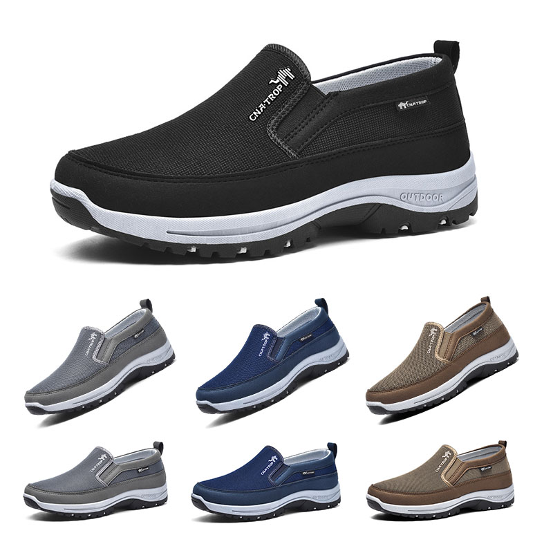 Men Mesh Sports Plus Size Breathable Comfortable Walking Slip on Shoes Triple Black Free shipping