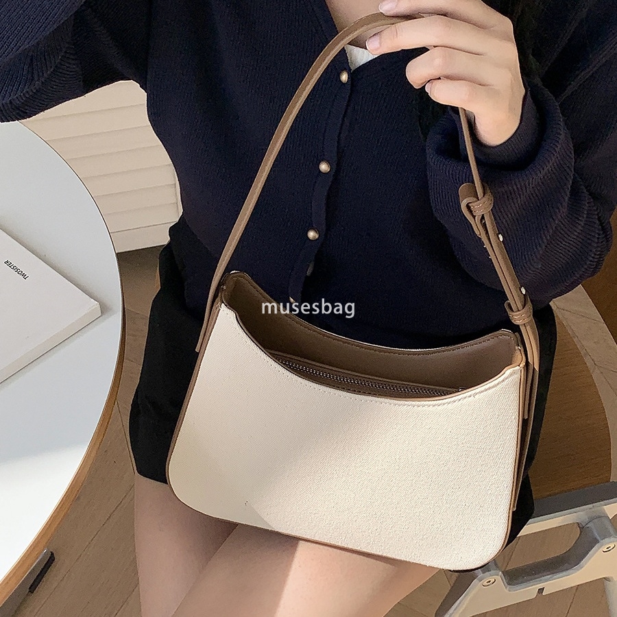 Urban minimalist splicing color contrast underarm bag niche design new Korean Instagram minimalist texture fashion bag women canvas one shoulder bag