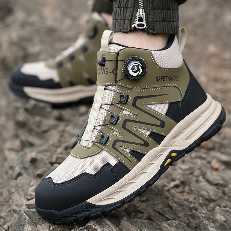 Mens Safety Shoes Yellow Steel Toe Sports Shoes Safety Shoes For Men Puncture-Proof Anti-Smashing Industrial Protective Shoes 240617