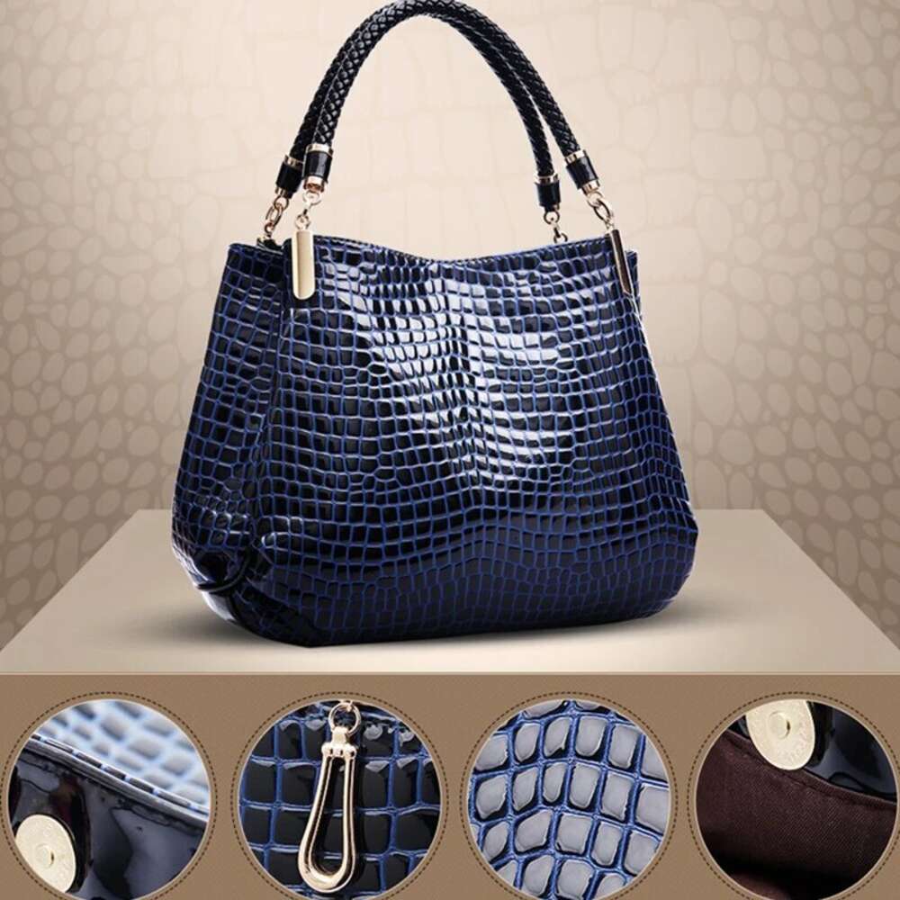 Capacity Large Tote Daily Commute Women's Shoulder Bag Crocodile Print Bright Face Handbag Shopping H6.17#28 ddmythur