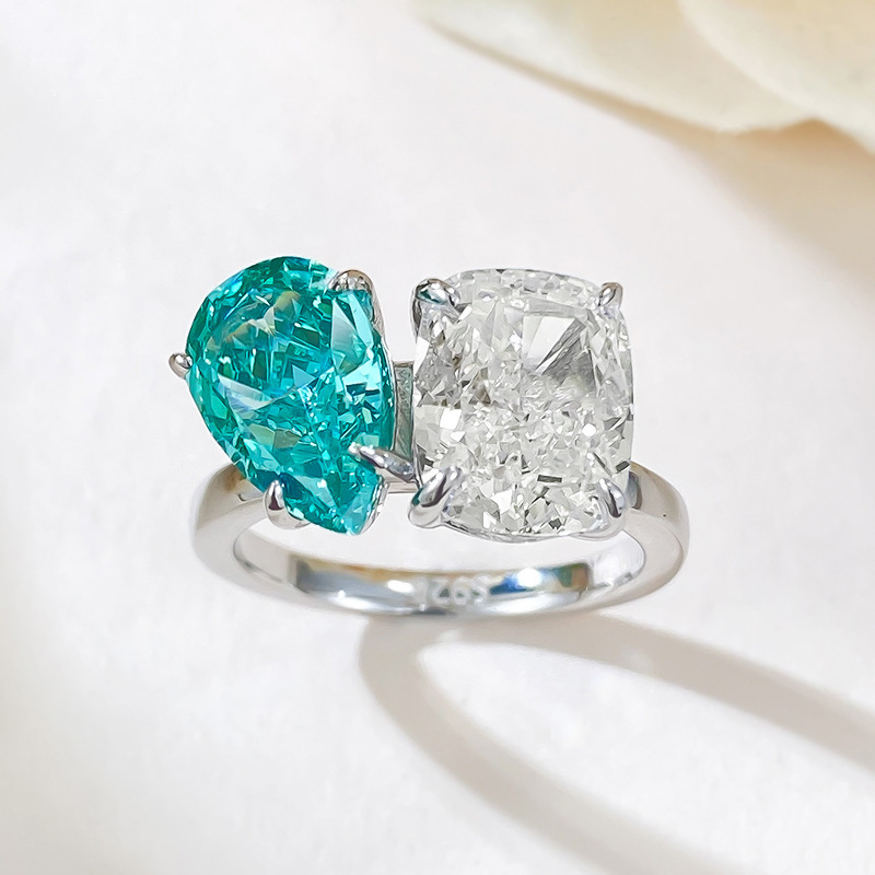 Choucong Brand Wedding Rings Luxury Jewelry Real 100% 925 Sterling Silver Water Drop Paraiba Moissanite Diamond Party Women Engagement Band Ring Gift 