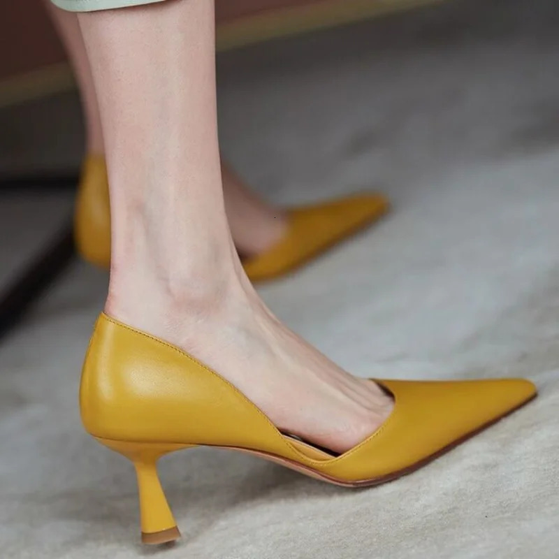 Ladies Summer Footwear Sandals Shoes for Women with Medium Heels Moccasins Stilito Yellow Pointed Toe E A Y2k Trend Stylish 240617