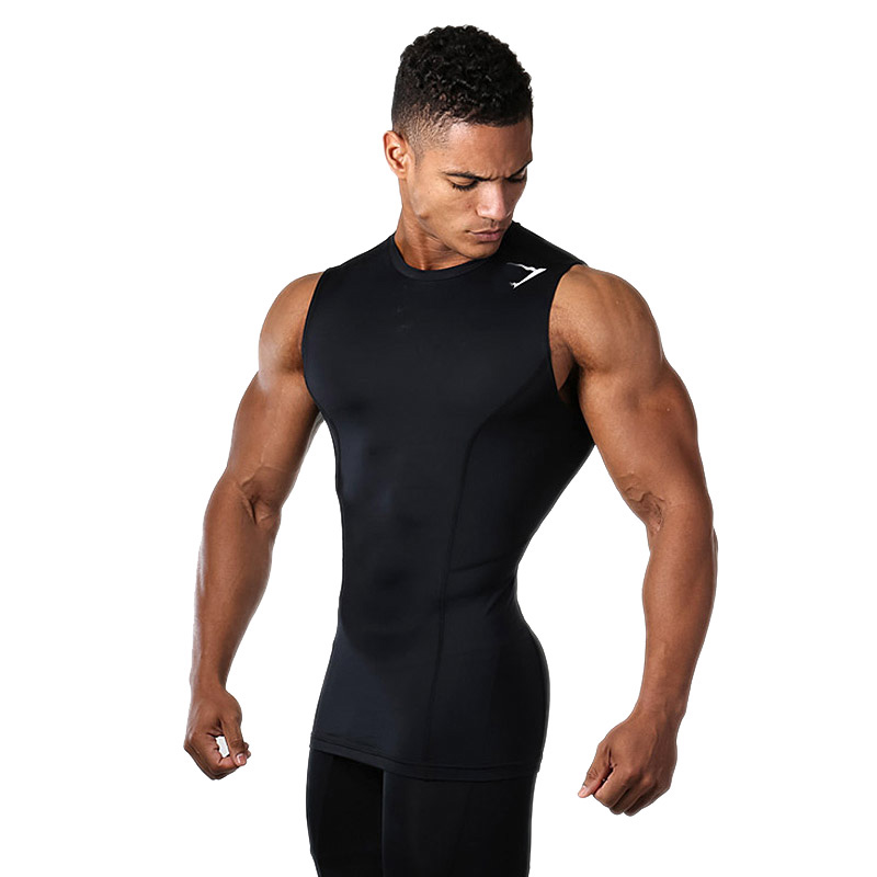 Gym Men's Summer Shark Tank Top Compression Sleeveless Shirt Stringer Man Fitness Running Vest Quick Dry Workout Bodybuilding Sports Clothing Tight Undershirt