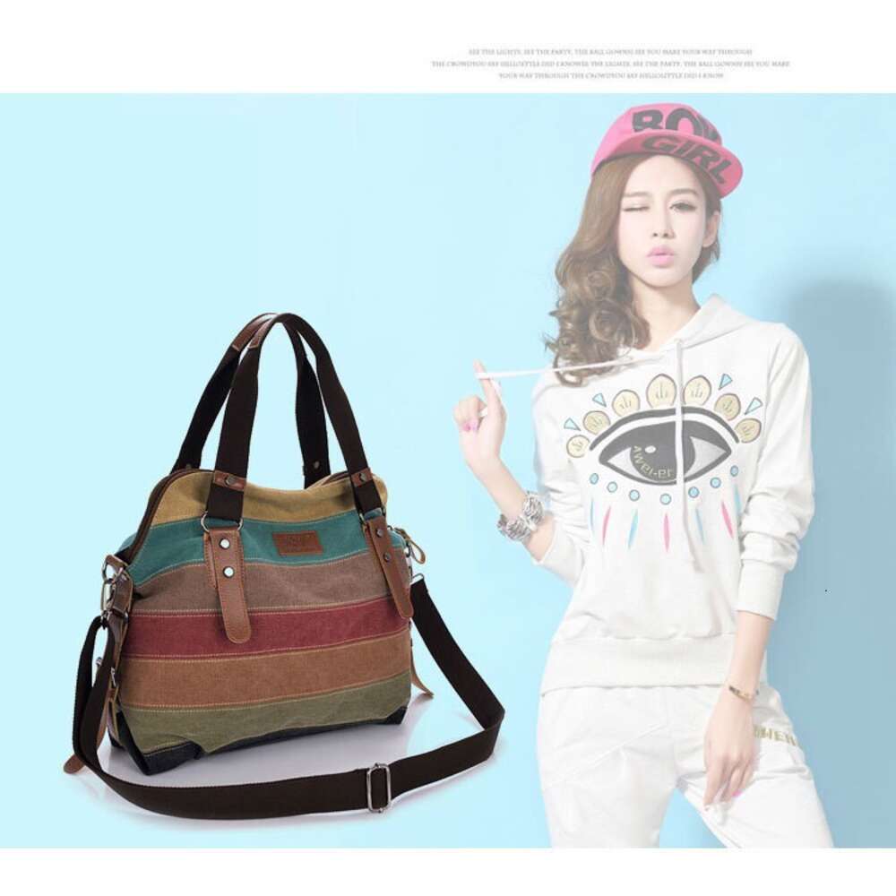 Totes Canvas Striped Womens Handbag 2021 Patchwork Rainbow Shoulder Fashion Female Casual Crossbody Bag Sac A Main H6.17#24.5 ddmythur