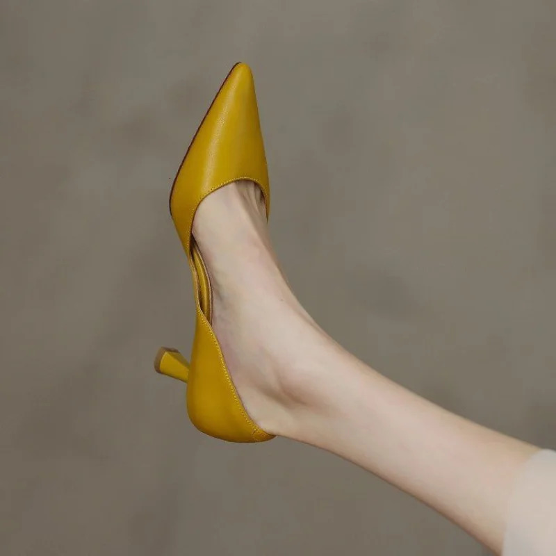 Ladies Summer Footwear Sandals Shoes for Women with Medium Heels Moccasins Stilito Yellow Pointed Toe E A Y2k Trend Stylish 240617