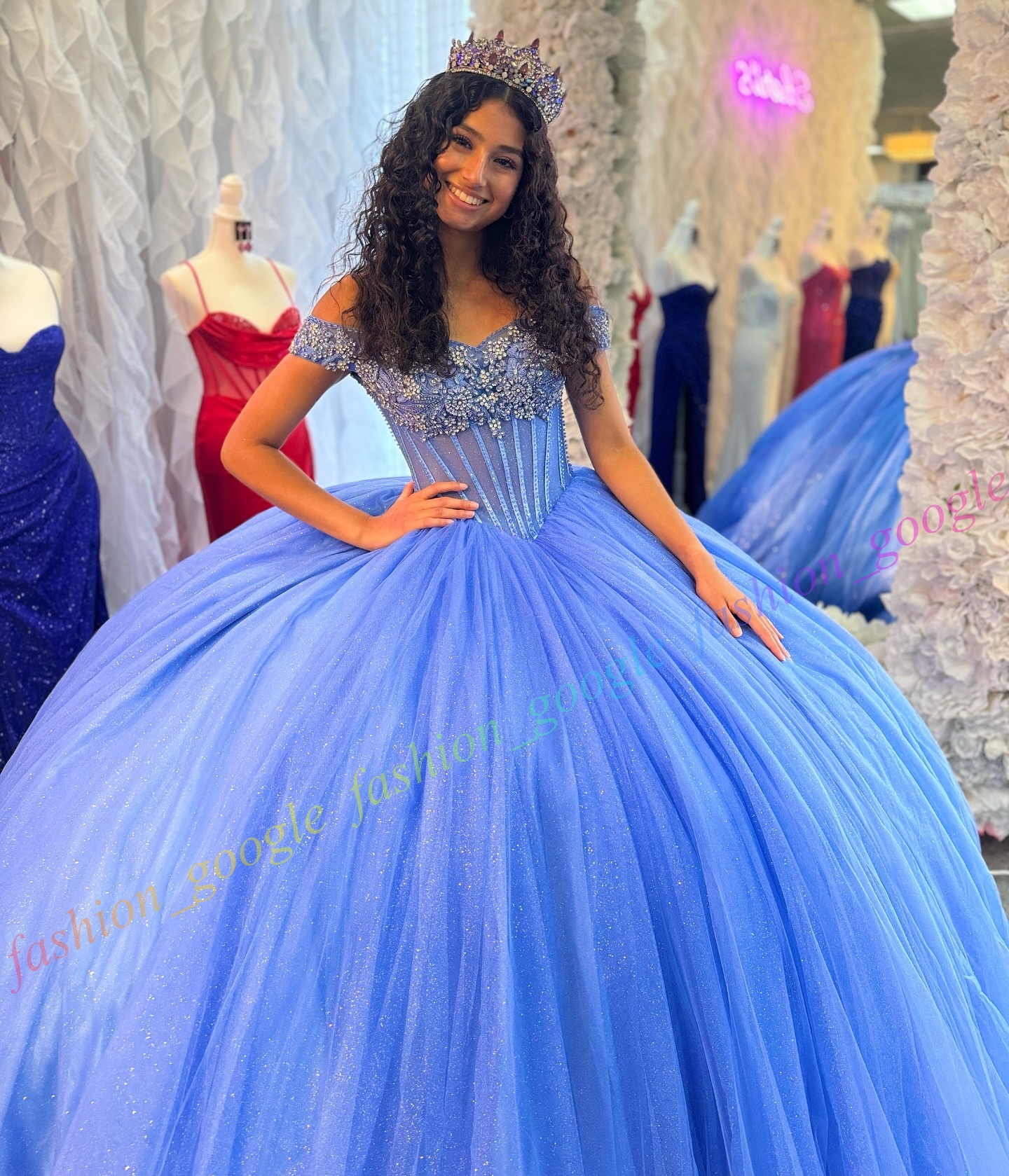 Sparkling Quinceanera Dress Shimmering Glitter Tulle AB Stone Ball Mexican Quince Sweet 15/16 Birthday Party Gown for 15th Girl Drama Winter Formal Pr