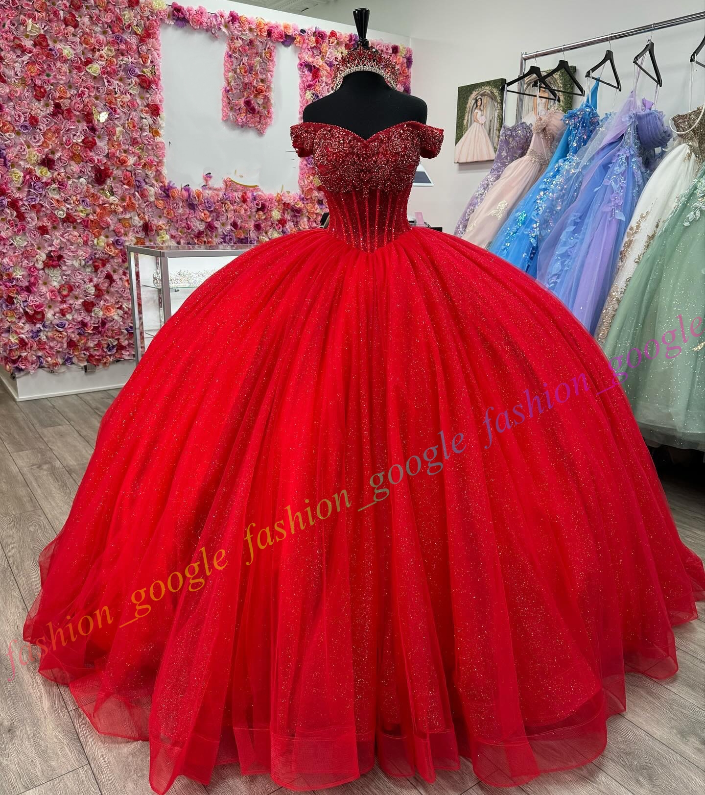 Sparkling Quinceanera Dress Shimmering Glitter Tulle AB Stone Ball Mexican Quince Sweet 15/16 Birthday Party Gown for 15th Girl Drama Winter Formal Pr