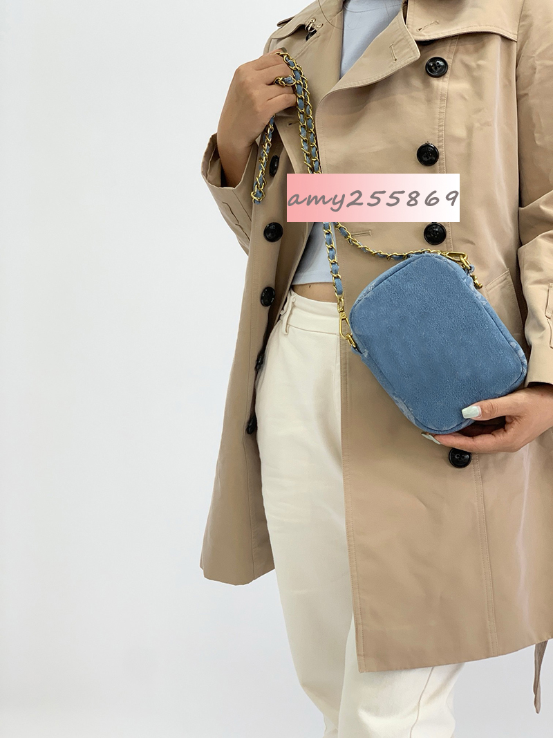 19X15X7CM Storage bags fashion symbol letter denim case with chain classical makeup organization crossbody bag