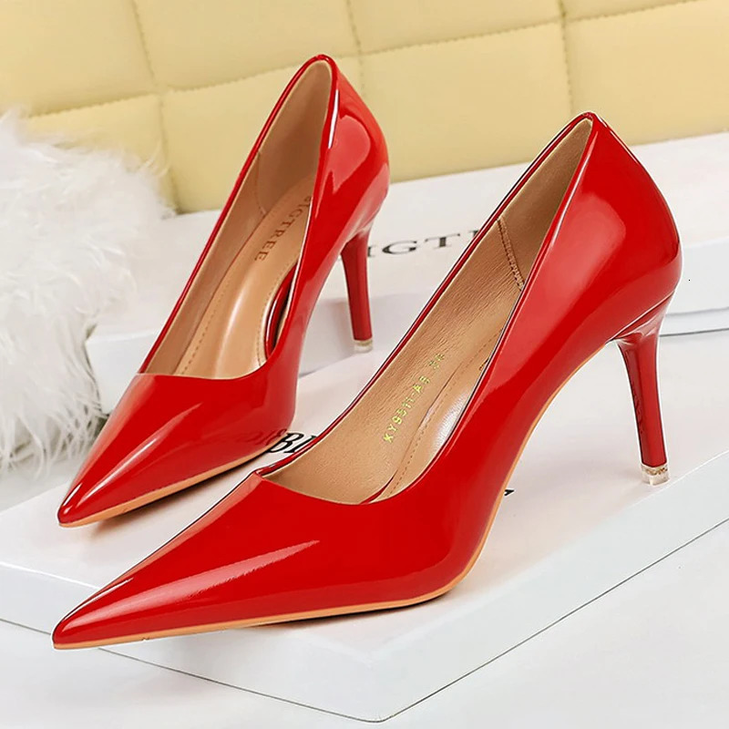 BIGTREE Shoes Patent Leather Women 7.5 Cm 10.5 Cm Heels Fashion Women Pumps Stiletto Heels Lady Shoes Large Size Sexy Party Shoe 240617