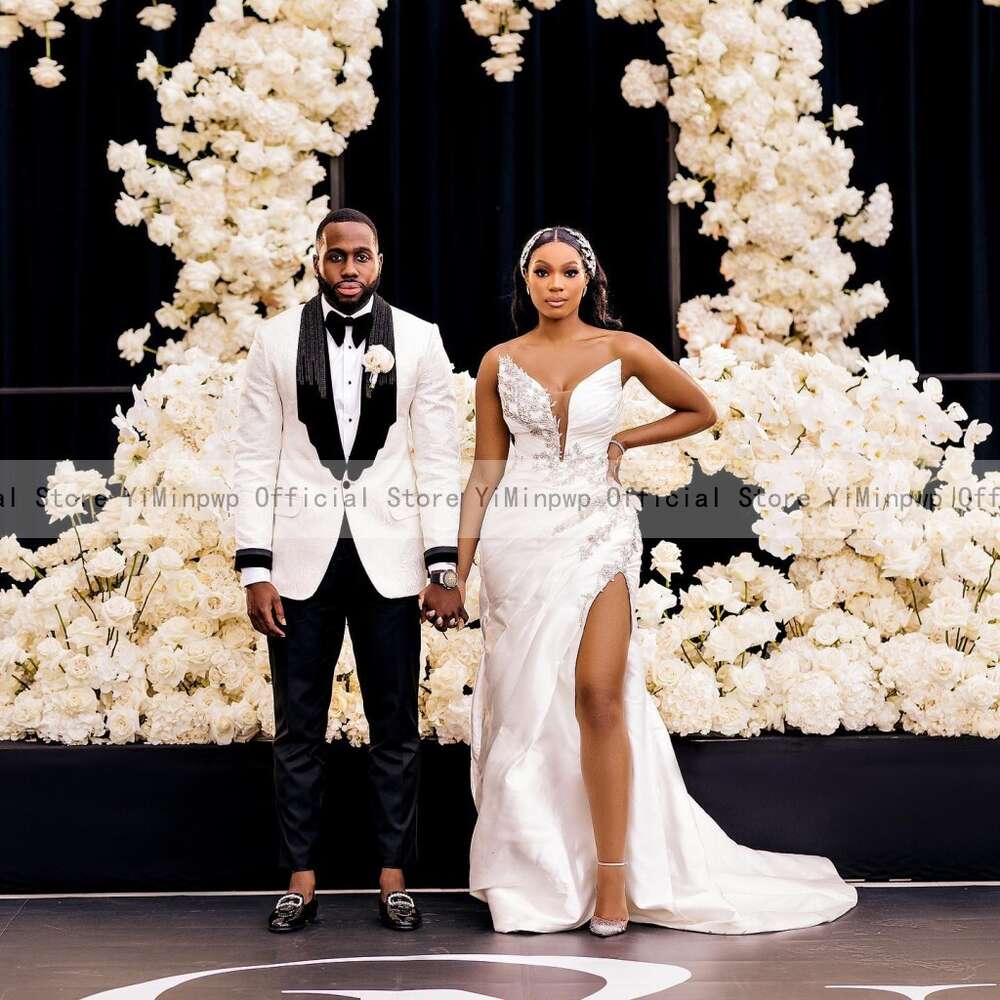 2024 Crystal Mermaid special Dresses for Bride Sweet Heart Side Split Sweep Train African Garden Bridal Gowns vestidos de novia