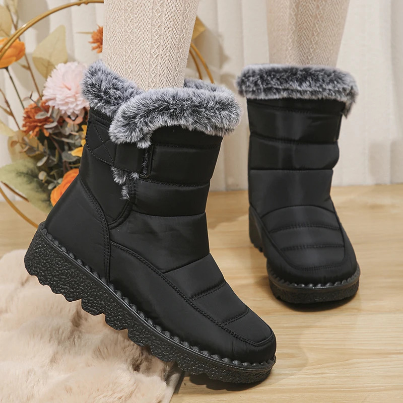 Womens waterproof snow boots winter shoes artificial fur plush ankle boots womens Plus size anti slip and warm cotton Botas non printing agent 240615