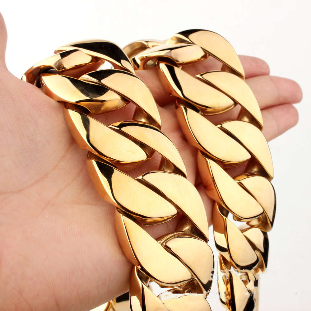 Wholesale Hip Hop Jewelry 32mm Wide Fashion chain PVD Gold Plated Stainless Steel Men's Big Curb Cuban k Chain Hiphop Necklace Bracelet for Men