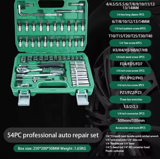 Professional General Purpose Hand Toolset - Includes 54 CR-V 1/4'' Ratcheting Wrenches & Screwdrivers