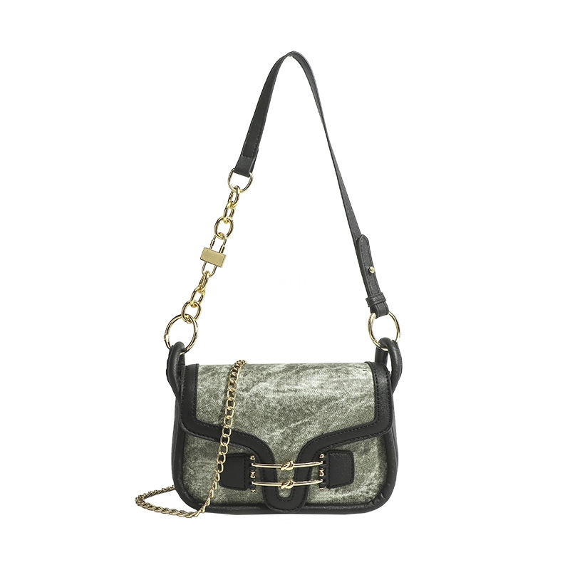New Street Trend Green Simple and Fashionable Versatile Single Shoulder Bag with Stereoscopic Oblique Cross Commuting Western Style Small Square Bag f