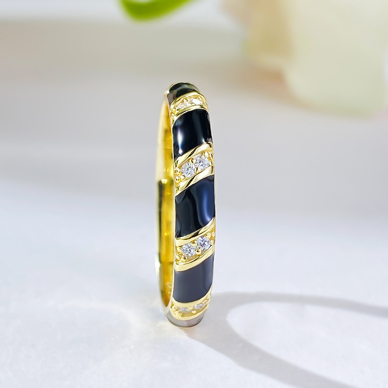 Exquisite Sterg Sier Moissanite Eternity Band: Vintage Wedding Ring, Gold Fill Enamel Stripe Jewelry