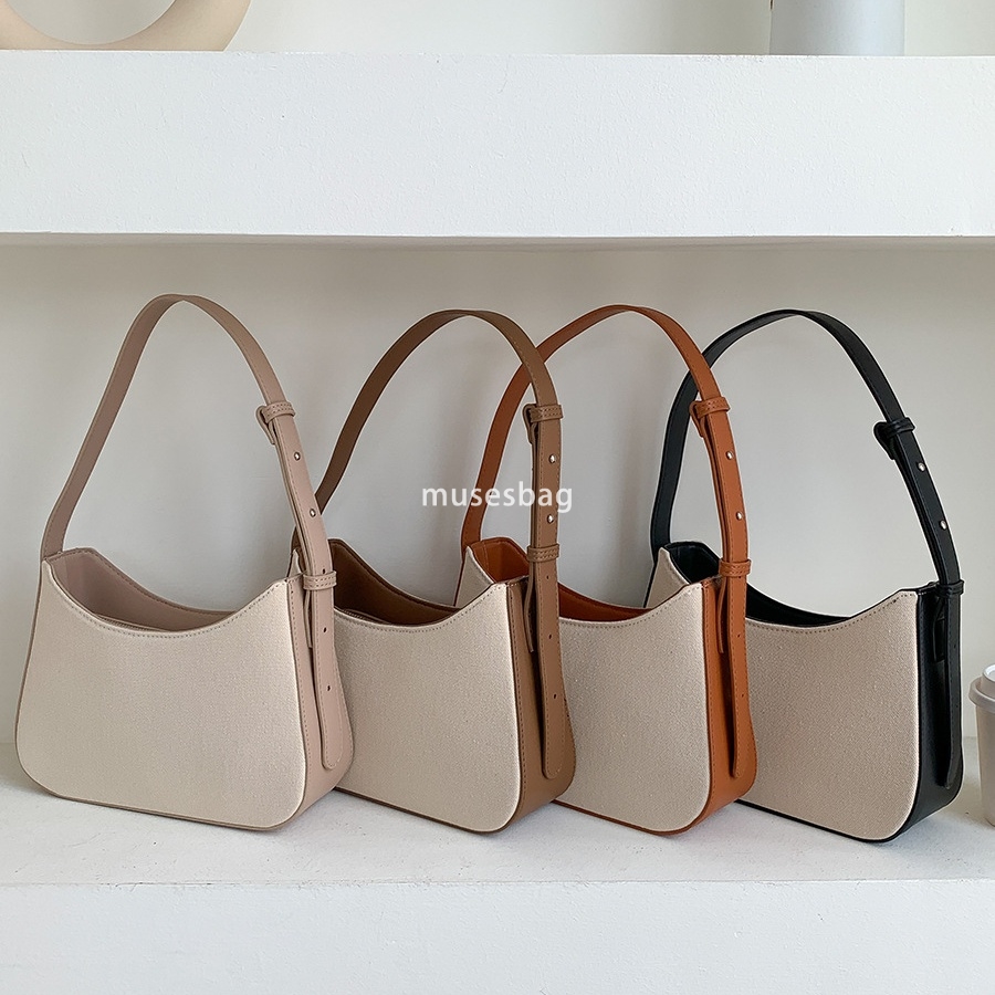 Urban minimalist splicing color contrast underarm bag niche design new Korean Instagram minimalist texture fashion bag women canvas one shoulder bag