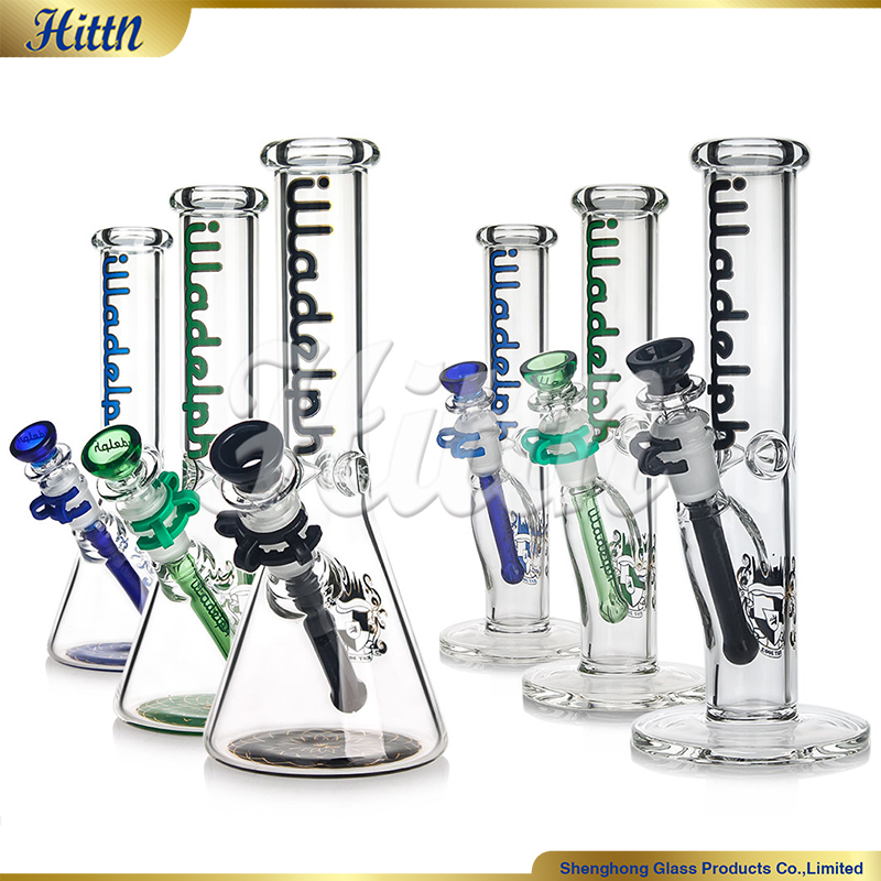 High Quality Illadelph 10 Inch Beaker Straight Tube Glass Bong ILL Thick Glass Ice Bong Smoking Water Pipe with Plastic Clip
