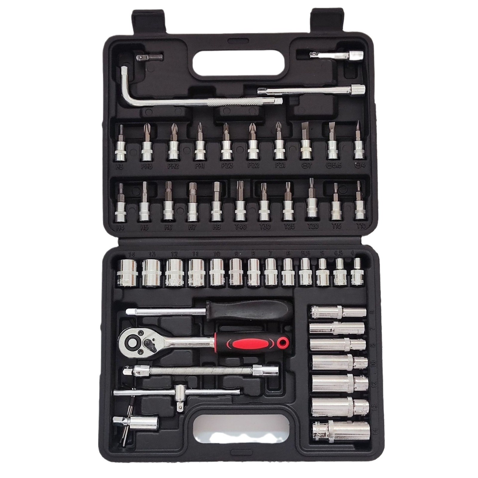 Professional 54pc CR-V Metal Ratcheting Wrench Set with Screwdriver Bits All-in-One Vehicle Maintenance Toolkit with Case