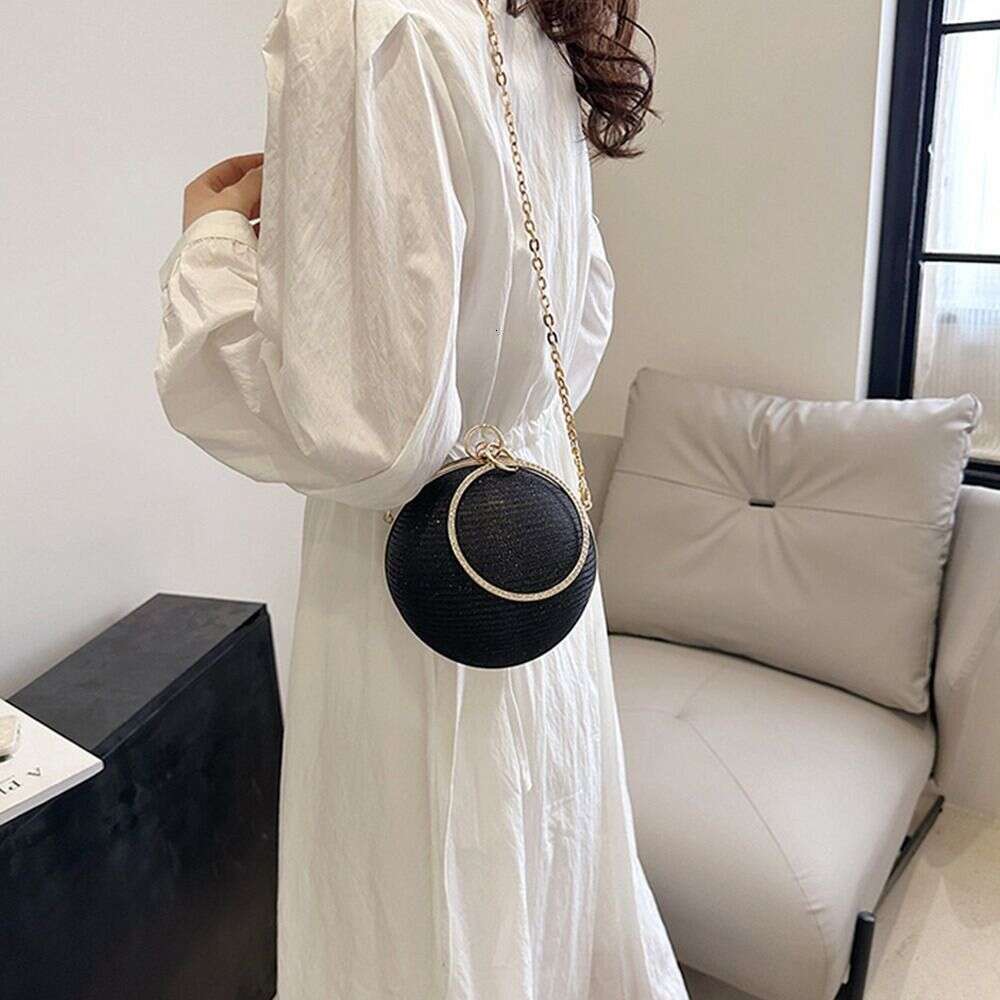 Bright Gold Silk Circular Evening Bag Women Banquet Clutch Rhinestone Decor Chain Shoulder Bags Female Party Handbags s ddmymoon