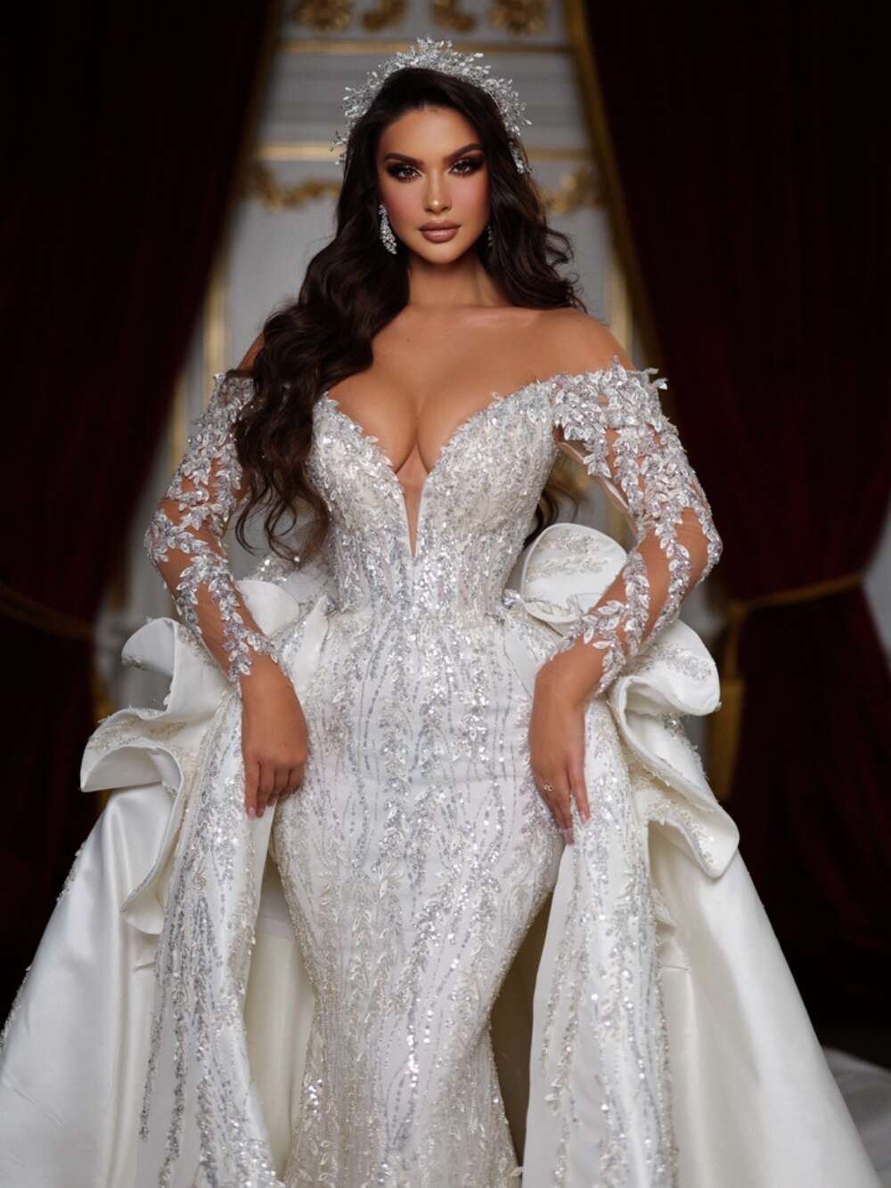ful Off The Shoulder Bridal Dress Sparkly Sequins Appliques special Gown Mermaid Long Bride Robe Vestido De Novia