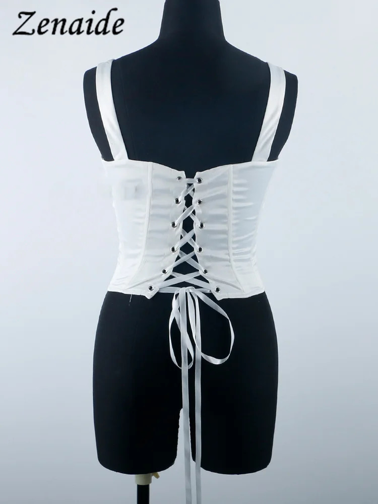 Zenaide Sexy Square Neck Satin Corset Crop Tops Summer Women Sleeveless Bandage Tank Top Camis Party Club 240617