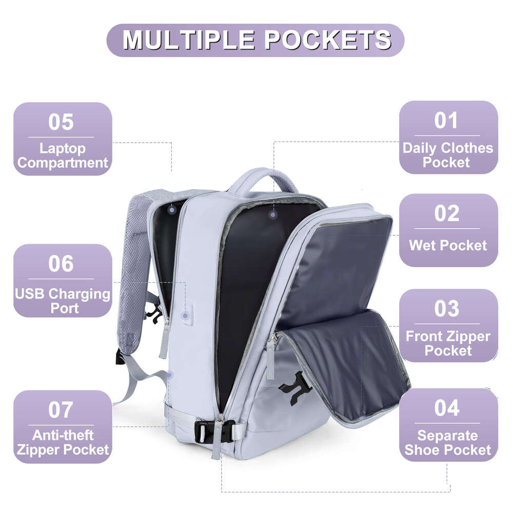 travel Men's backpack, airline approved waterproof 15.6-inch laptop for women, backpack school with shoe compartment H6.17#58 1d011