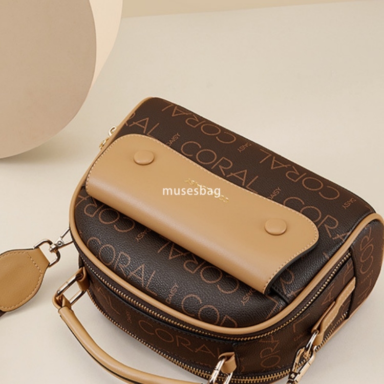 Urban minimalist hard leather large capacity handbag new printed contrasting color patchwork tote bag crossbody bag women one shoulder small round bag