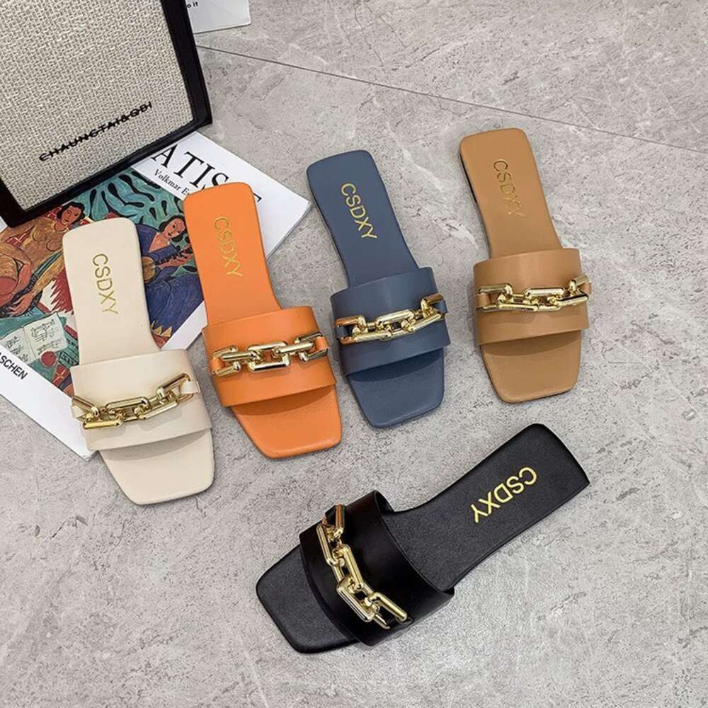 Women Slippers Vacation Casual Women's Outer Fashion All-match Net Celebrity Flat-bottomed European and American Lazy Sandals