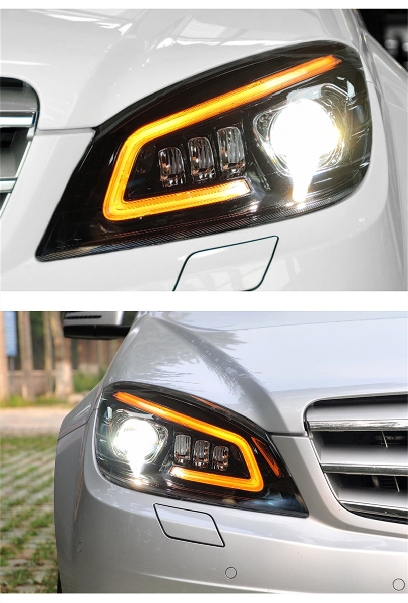 For Benz W204 C300 C260 C200 2007-2010 Headlight DRL Turn Signal High Beam Lens Dynamic Signal Head Lamp