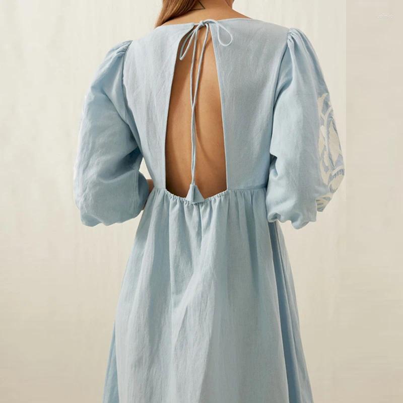 Party Dresses Sexy Deep V-neck Hollow Long Dress Women Spring Print High Waist A-Line Boho Summer Backless Lace-up Tassels