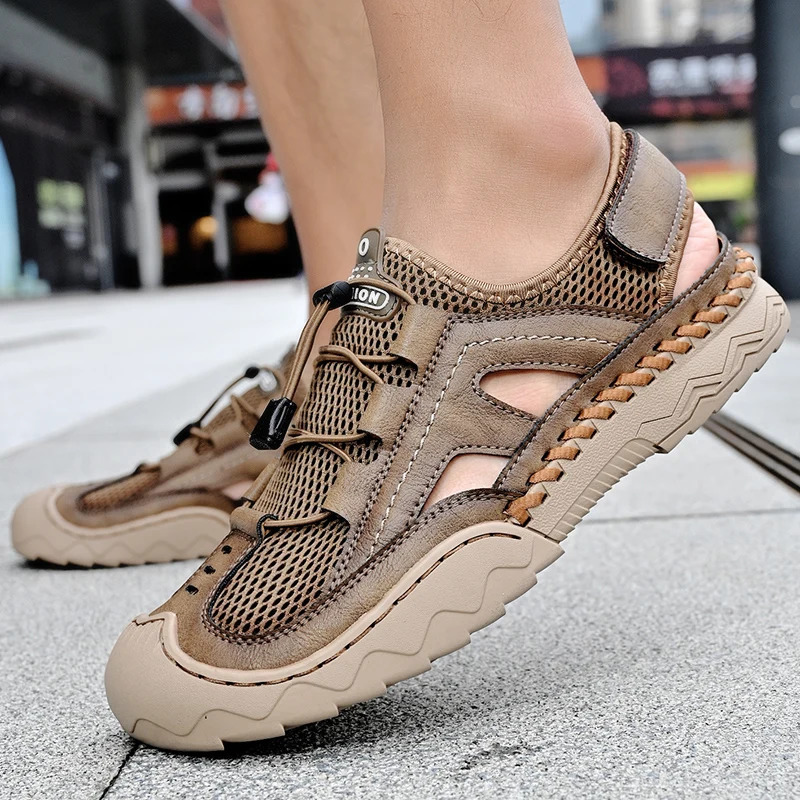 Mens Sandals Summer Breathable Mesh Sandals Men Outdoor Casual Lightweight Beach Sandals Fashion Men Shoes Large Size 38- 240620
