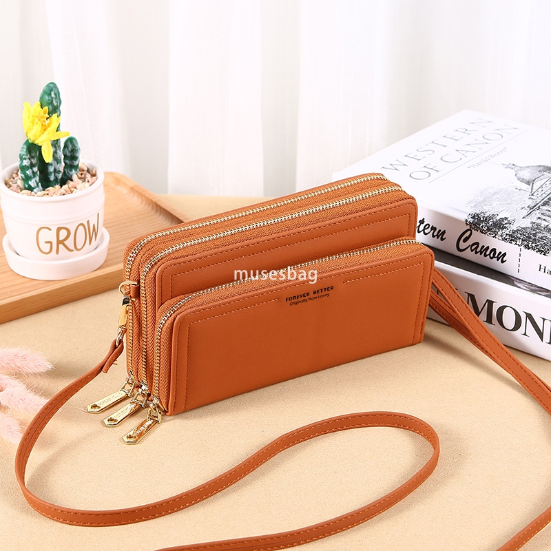 Western style women's high-end long minimalist wallet with double layered and double zippered large capacity handbag multifunctional and fashiona