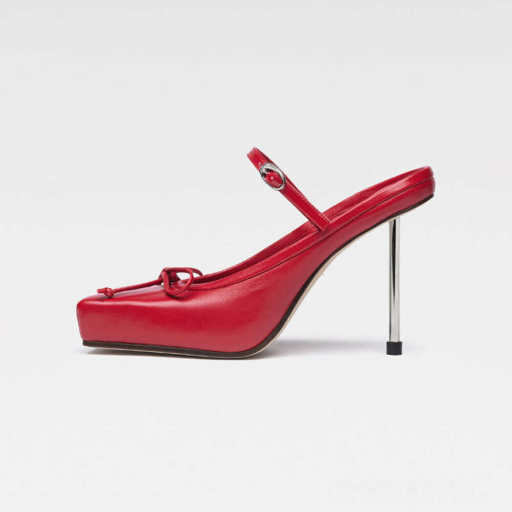 Summer Women's New Bow Tie Slim High Heel Sandals Fashionable Square Head Strap Show Ballet Dance Muller Shoes