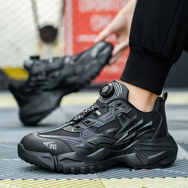 Rotary Buckle Work Boots For Men Safety Steel Toe Shoes Breathable Indestructible Shoes Puncture-Proof Work Shoes Unisex 240617