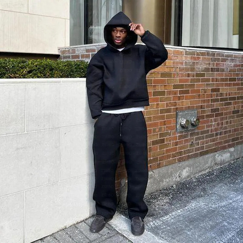 Harajuku Hoodies Men Women Y2k Hip Hop Solid Color Hooded Sweatshirt Punk Rock Oversized Pullovers Baggy Couple Sweatpants Suits 240617